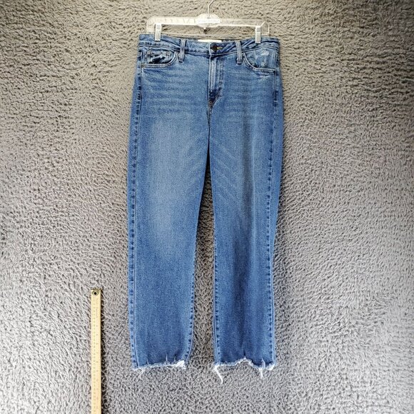 Just Black Denim Jeans Womens Size 29 Blue Distressed Raw Hem Straight Cut USA - Picture 1 of 12
